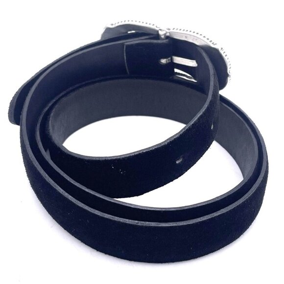 Landes Women Genuine Suede Black Belt Adjustable Floral Silver Tone Buckle Large - Picture 4 of 7